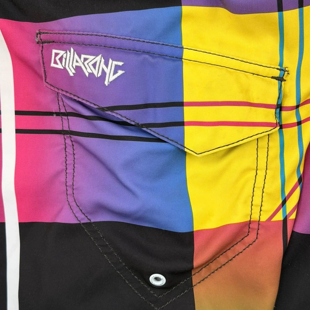 Billabong Board Shorts Mens 38 Y2K VTG Multicolor Plaid Gradient‎ Swim Trunks